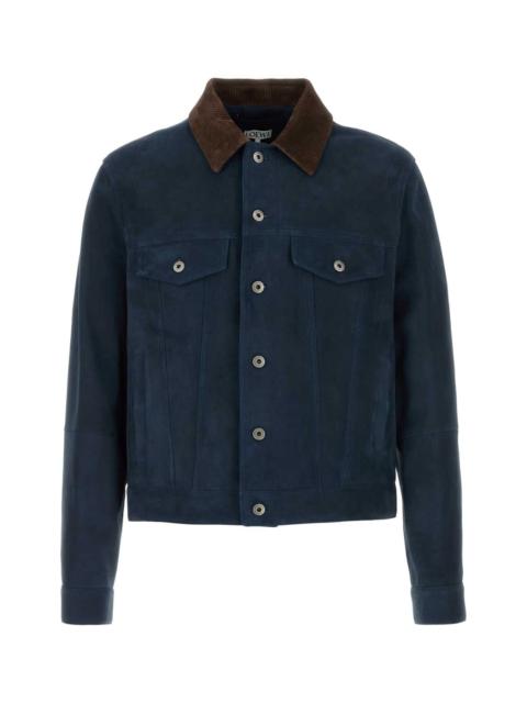 Loewe Loewe Men Navy Blue Suede Jacket