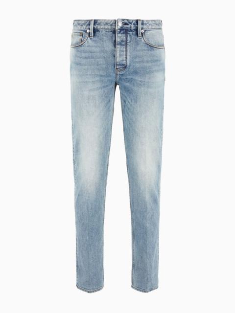 EMPORIO ARMANI J75 Slim-fit, stone-washed denim jeans with whisker lines