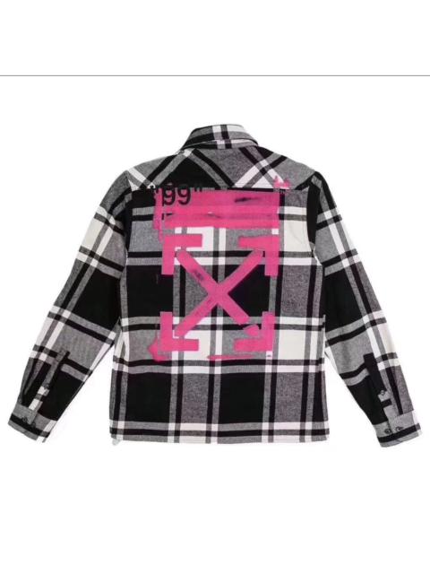 Off-White Pink diagonal stencil cross checkered flannel shirt