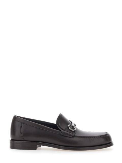 FERRAGAMO Ferragamo Men Brown Loafers With Metallic Gancini Detail On The Front In Leather Man
