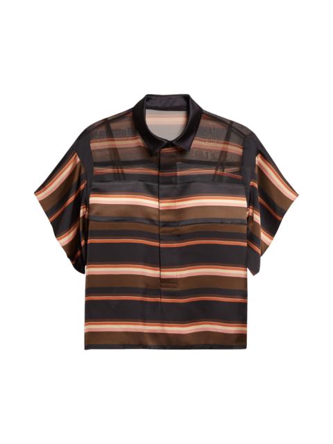 sacai Sacai Short Sleeve Mixed Media Button-Up Shirt in Khaki/Pink at Nordstrom