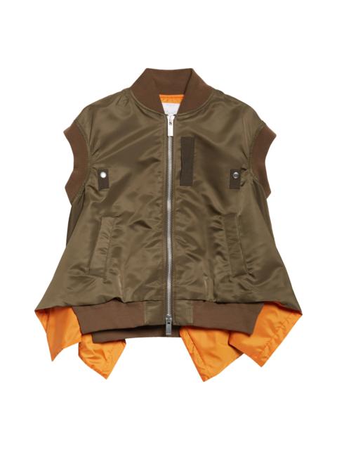 sacai Sacai Nylon Twill Zip Vest in Dark Khaki at Nordstrom