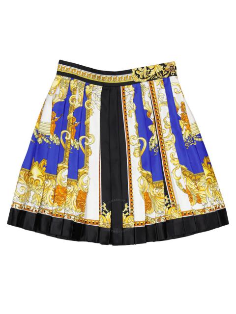 Versace Ladies Royal Blue / Oro Renaissance Printed Pleated Skirt