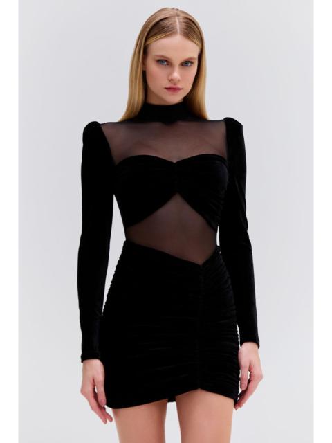 PatBO VELVET AND STRETCH TULLE MINI DRESS