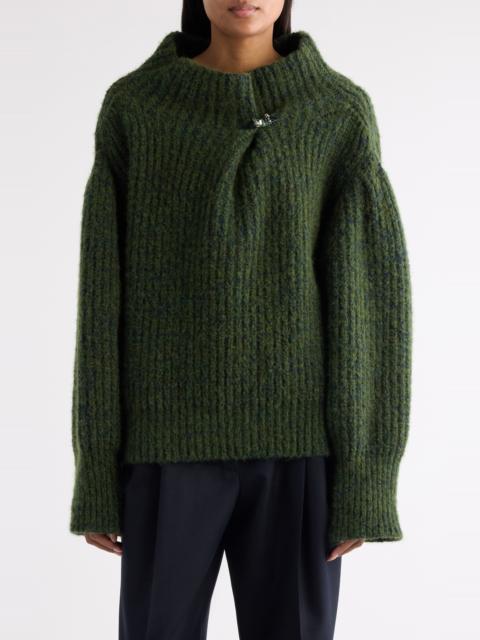 Dries Van Noten Dries Van Noten Teubina Embellished Oversize Sweater in Dark Green at Nordstrom