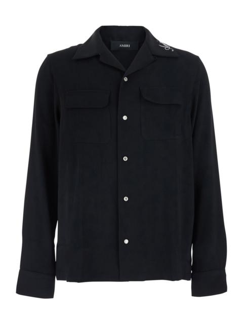 AMIRI Amiri Men Black Shirt With Notched Collar With Logo Lettering Embroidery In Tech Fabric For Men