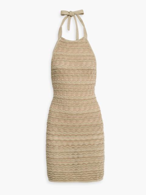 Cult Gaia Metallic crochet-knit Lyocell halterneck mini dress