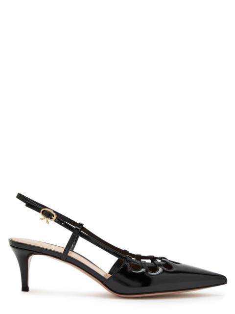 Gianvito Rossi Gianvito Rossi Eloise 55 Cut-out Glossed Leather Slingback Pumps