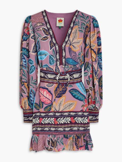 FARM RIO Belted printed crepe mini dress