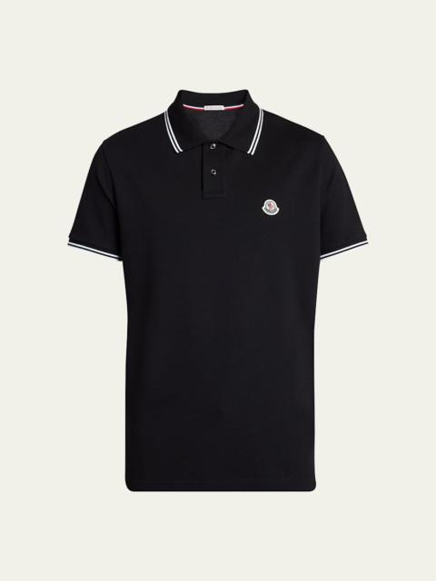 Moncler Men's Pique Polo Shirt with Stripe Collar