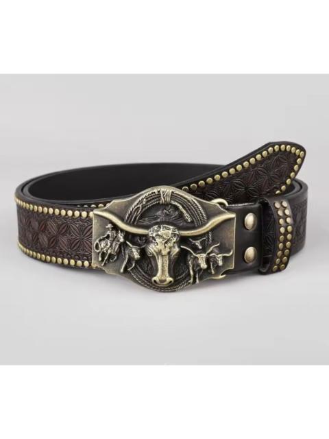 Other Designers Japanese Brand - 105 cm WESTERN GRUNGE Brown Embossed Faux Leather Belt