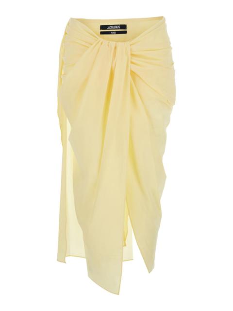 JACQUEMUS Jacquemus Women 'La Jupe Pareo' Yellow Midi Skirt With Hidden Zip Closure On The Side And Draping On