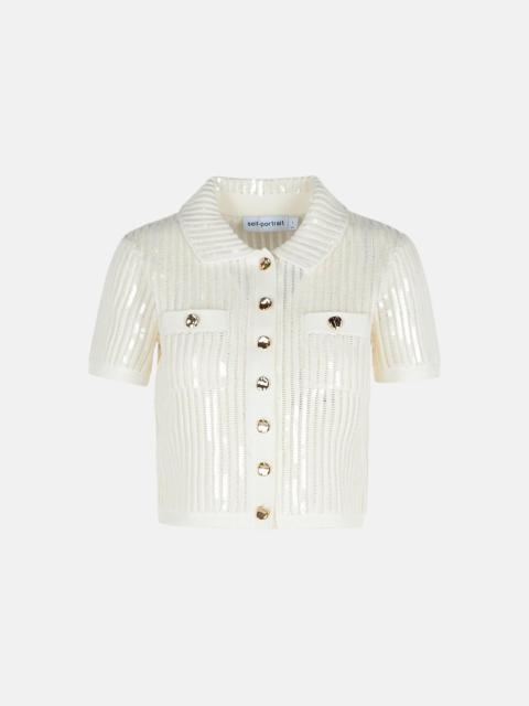 self-portrait 'CROCHET' WHITE COTTON BLEND TOP