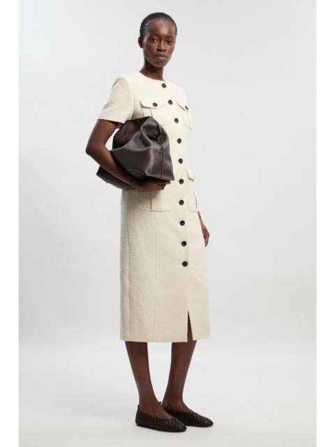 KAREN MILLEN Textured Tweed Tailored Pocket Front Short Sleeve Midi Dress