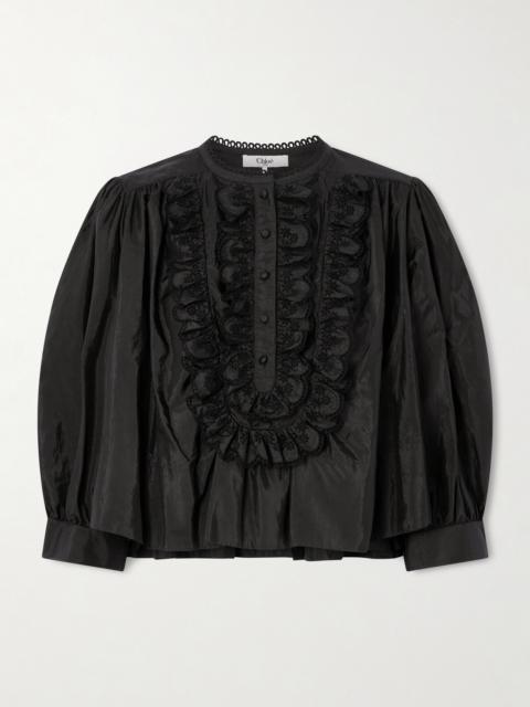 Chloé Ruffled Broderie Anglaise-trimmed Taffeta Blouse