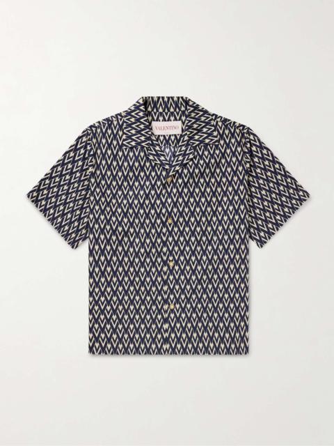 Valentino Camp-Collar Logo-Print Cotton-Poplin Shirt