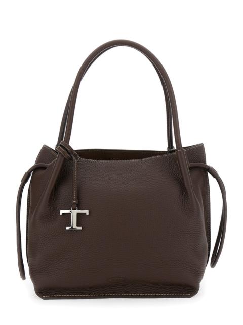 Tod's Tod's Women Brown Shoulder Bag With Two Top Handles And Drawstring Closure In Grained Leather Woman