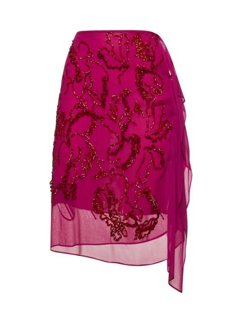 Dries Van Noten Dries Van Noten Women Fuchsia Georgette Embroidere Skirt