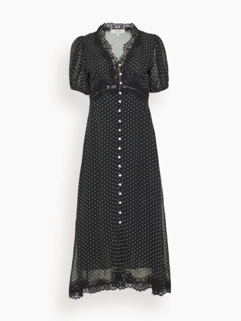 Sea Melody Polka Dot Puff Sleeve Dress in Black