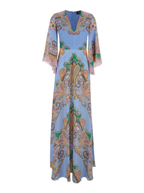 Etro Women Multicolor Long Dress With All-Over Paisley Print And V-Neck In Silk Woman