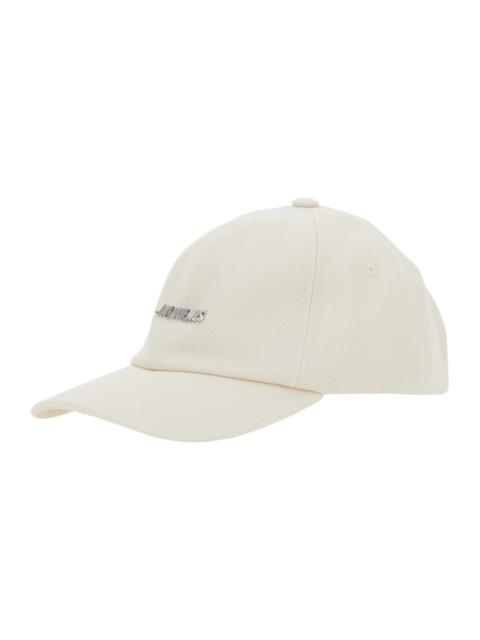JACQUEMUS Jacquemus Men 'La Casquette Gadjo' White Baseball Cap With Logo Lettering On The Front In Cotton Man