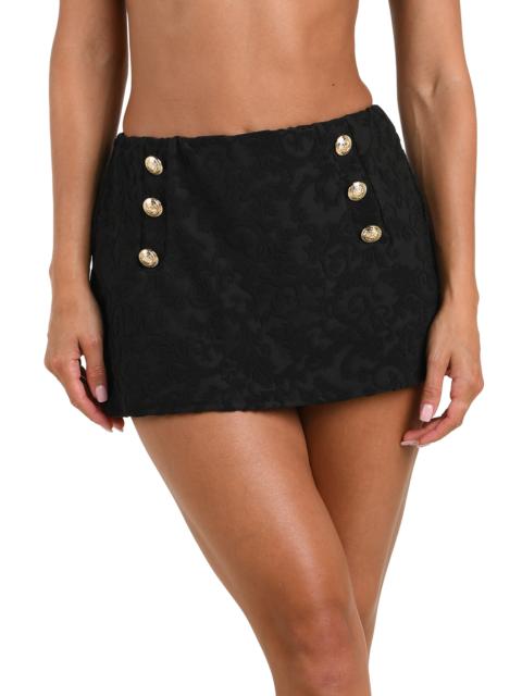 L'AGENCE L'AGENCE Coco Ornate Terry Skirted Bikini Bottoms in Black at Nordstrom