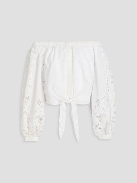 Alice + Olivia Ivy off-the-shoulder tie-front broderie anglaise cotton top