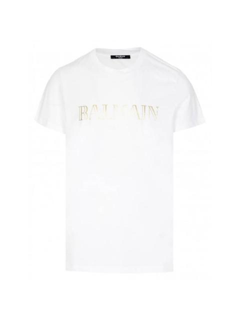 Balmain Balmain Metallic Logo Print Cotton T Shirt