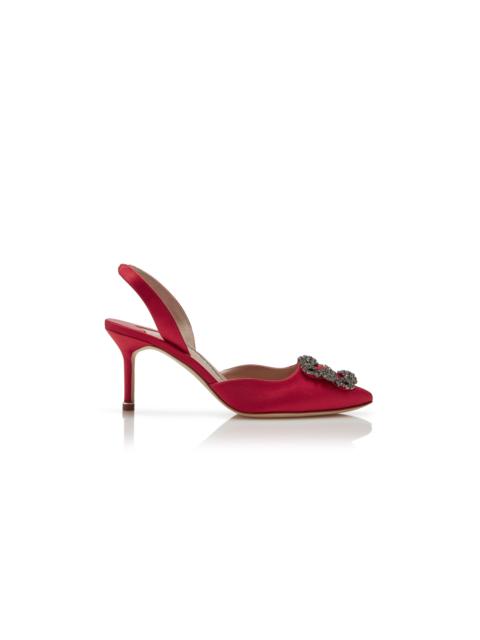 Manolo Blahnik Red Satin Jewel Buckle Slingback Pumps