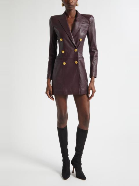 L'AGENCE L'AGENCE Tora Double Breasted Long Sleeve Leather Tuxedo Dress in Dark Malbec at Nordstrom