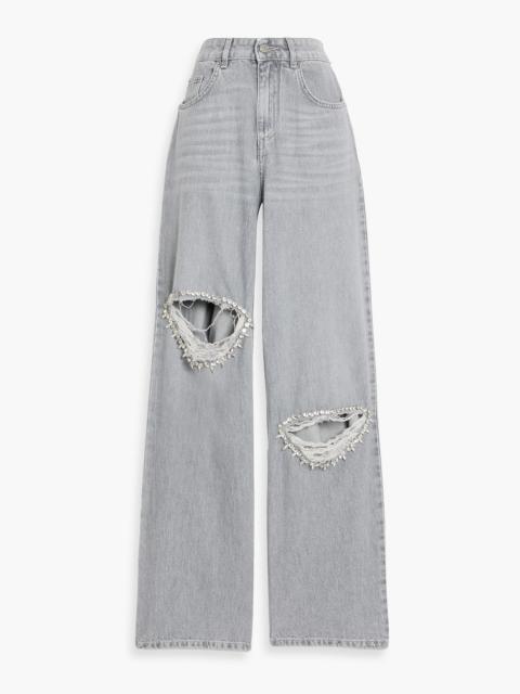 AREA Crystal-embellished high-rise wide-leg jeans