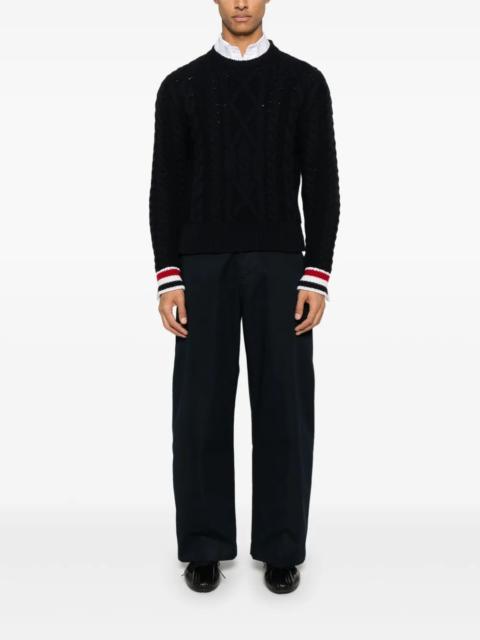 Thom Browne THOM BROWNE - Men Classic Aran Cable Stitch Crew Neck Pullover