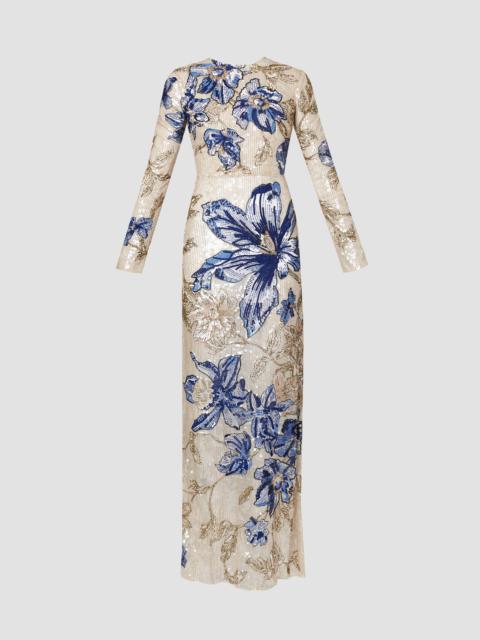 Erdem LONG SLEEVE BEADED SEQUIN GOWN