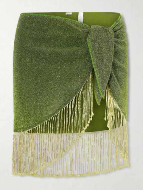 Oséree Lumière 20s Pearls Embellished Lurex Pareo