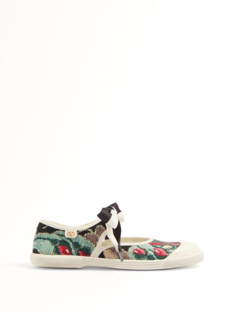 Valentino BALLERINA BAY BY BAY SNEAKER IN JACQUARD FABRIC WITH FLORAL EMBROIDERY