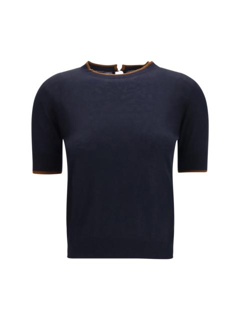 Max Mara Studio Max Mara Studio Silk and Wool T-shirt Blue/Cuoio