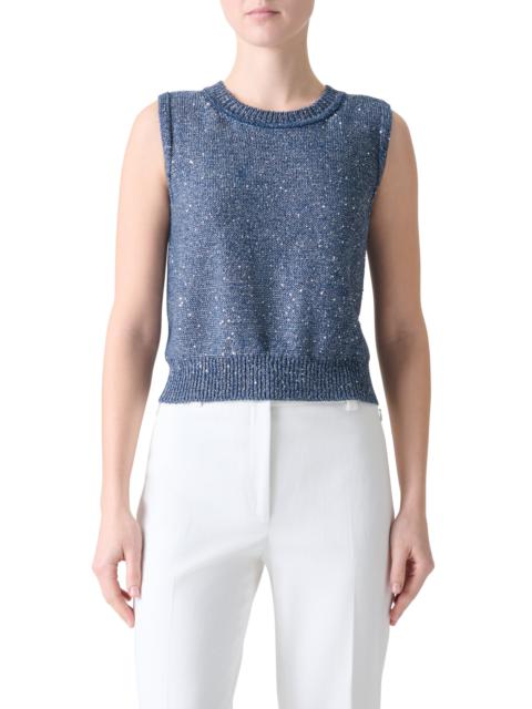 AKRIS Akris Sequin Linen Blend Sweater Vest in Granite Blue at Nordstrom
