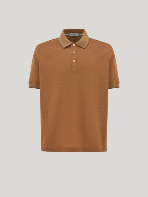 Canali CARAMEL COTTON PIQUÉ POLO SHIRT WITH CONTRASTING TRIM