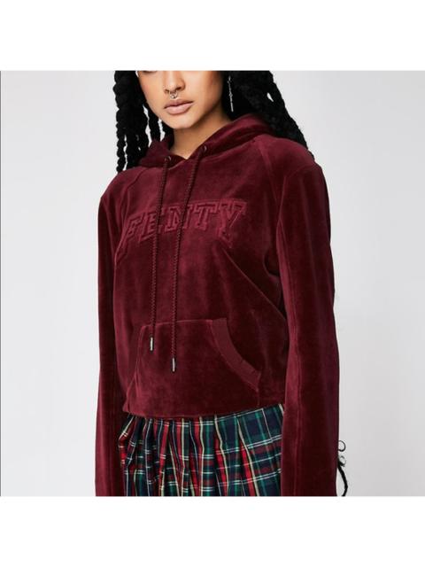 Puma by Rihanna Fenty Cropped Sweatshirt Velour Drawstring Hoodie Pullover Red S