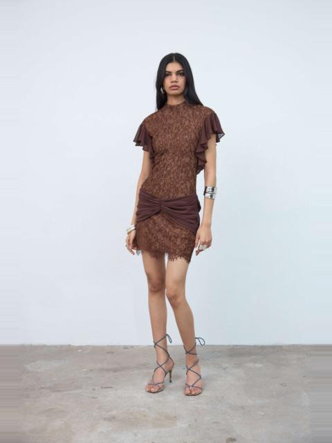 De La Vali NOOR MINI DRESS IN BROWN LACE