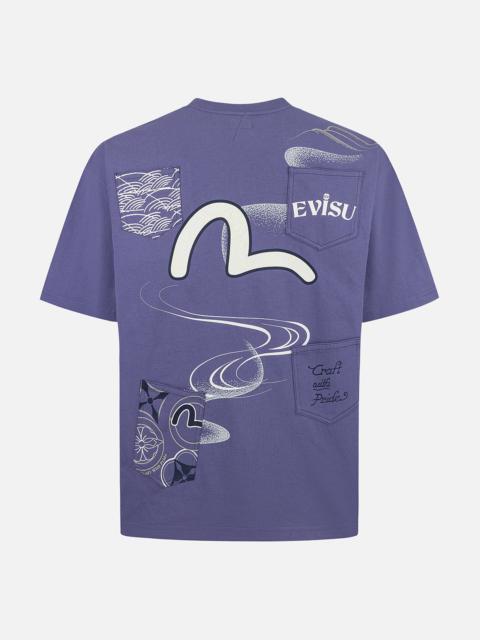 EVISU Multi-Pocket and Multi-Print Loose Fit T-shirt