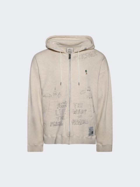 Maison MIHARAYASUHIRO Distressed Zip Up Hoodie White