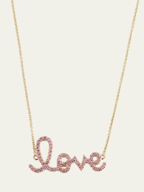SYDNEY EVAN 14K Gold Medium Love Script Pink Sapphire Necklace