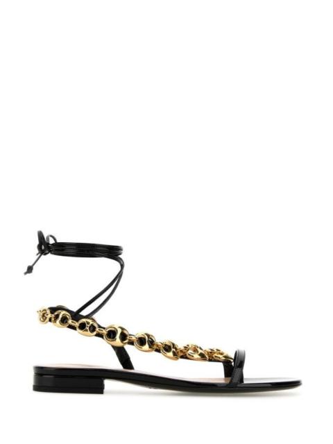 Gucci Woman Black Leather Gucci Marina Chain Sandals