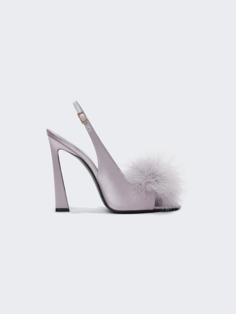 SAINT LAURENT Mae Slingback Sandals With Feathers Grey