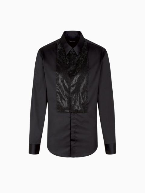 GIORGIO ARMANI GIORGIO’S SATIN SHIRT WITH A RHINESTONE DETAIL
