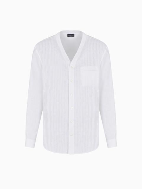 GIORGIO ARMANI REGULAR-FIT LINEN SHIRT WITH FRONT RIBS