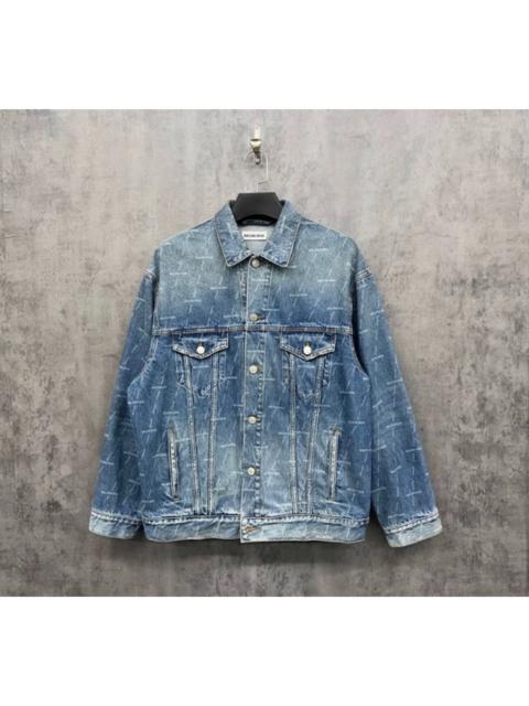BALENCIAGA Balenciaga Washed Denim Jacket with All-Over "Barrage" Logo Print