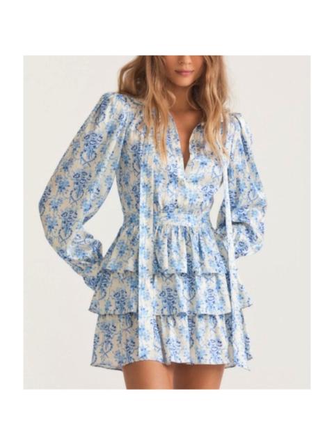 Other Designers LoveShackFancy Daly Mini Dress Frosted Shores Floral Tiered Puff Sleeve Size 0