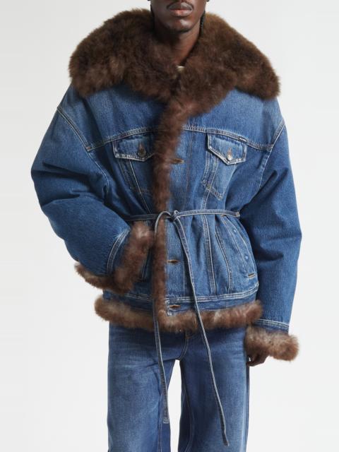 Dolce & Gabbana Dolce&Gabbana Genuine Shearling Trim Denim Trucker Jacket in S9001 Variante Abbinata at Nordstrom